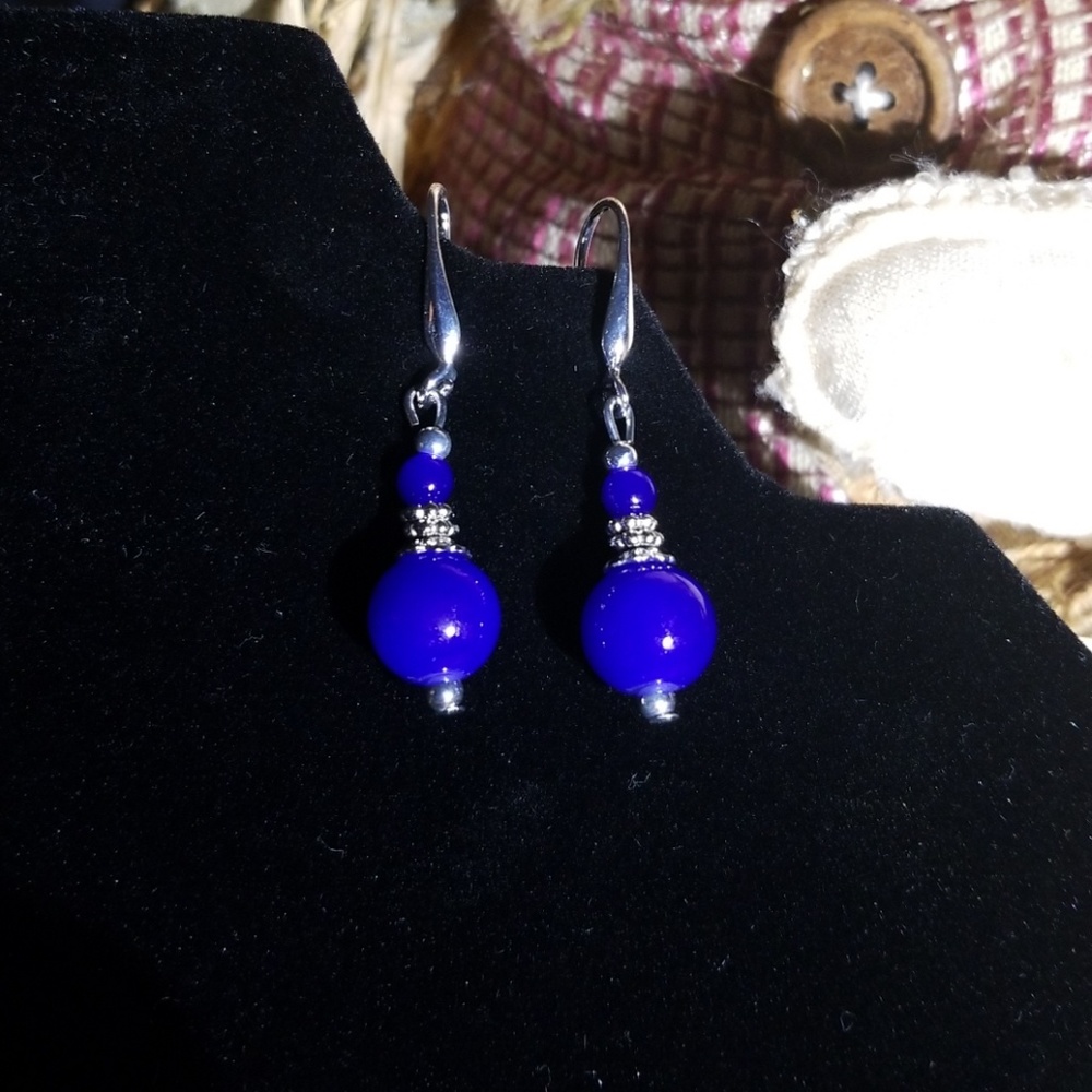 Fashion Dainty Silver blue ball earrings